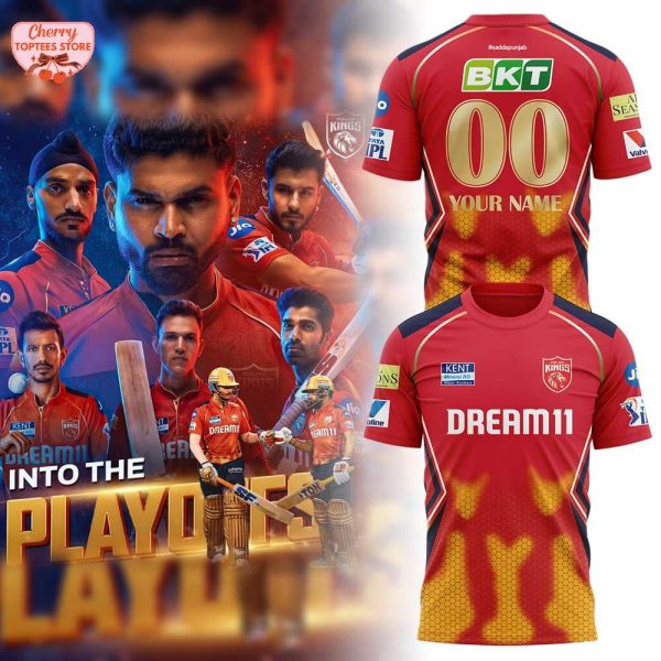 Punjab Kings Official Men’s Into The Playoffs 2025 Custom Name And Number T-Shirt