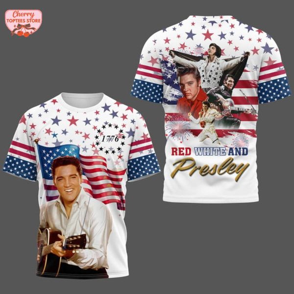 Red White And Elvis Presley 4th Of July Happy Independence Day T-Shirt