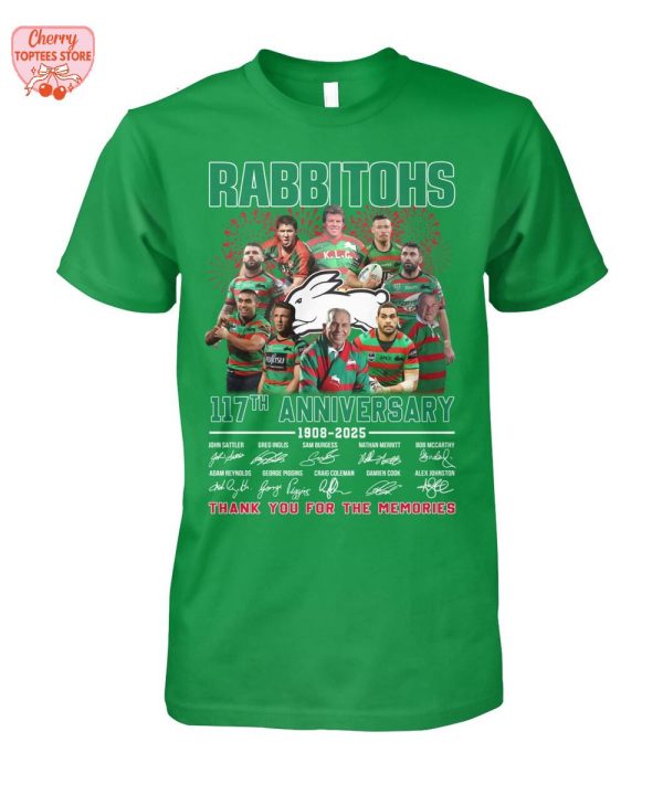 South Sydney Rabbitohs 117th Anniversary 1908-2025 Thank You For The Memories T-Shirt