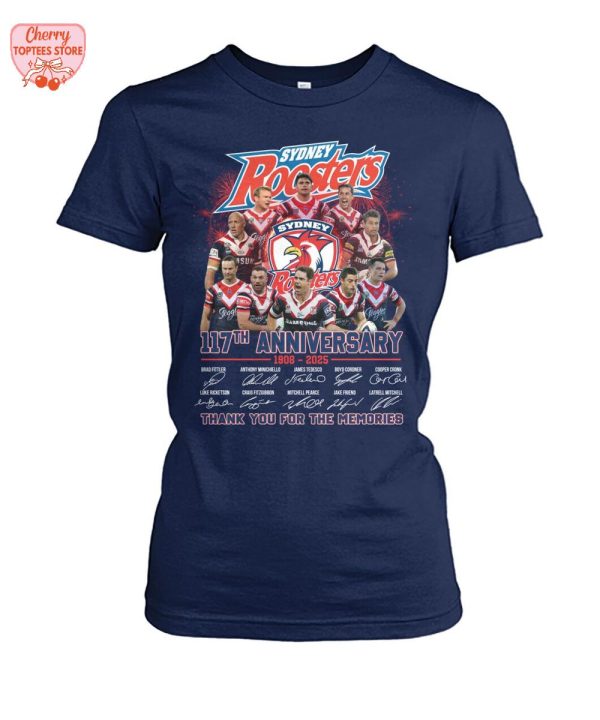 Sydney Roosters 117th Anniversary 1908-2025 Thank You For The Memories T-Shirt