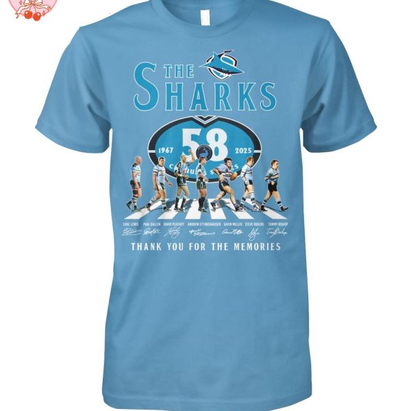 The Cronulla Sharks 58 Years 1967-2025 Thank You For The Memories T-Shirt