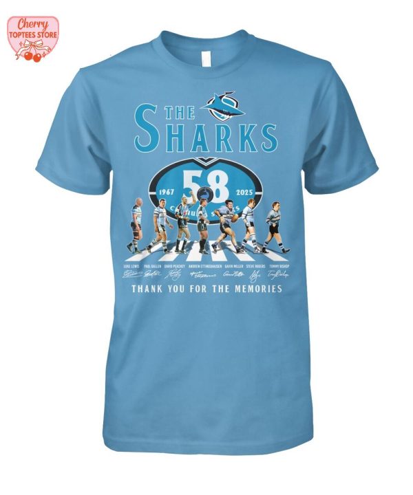 The Cronulla Sharks 58 Years 1967-2025 Thank You For The Memories T-Shirt