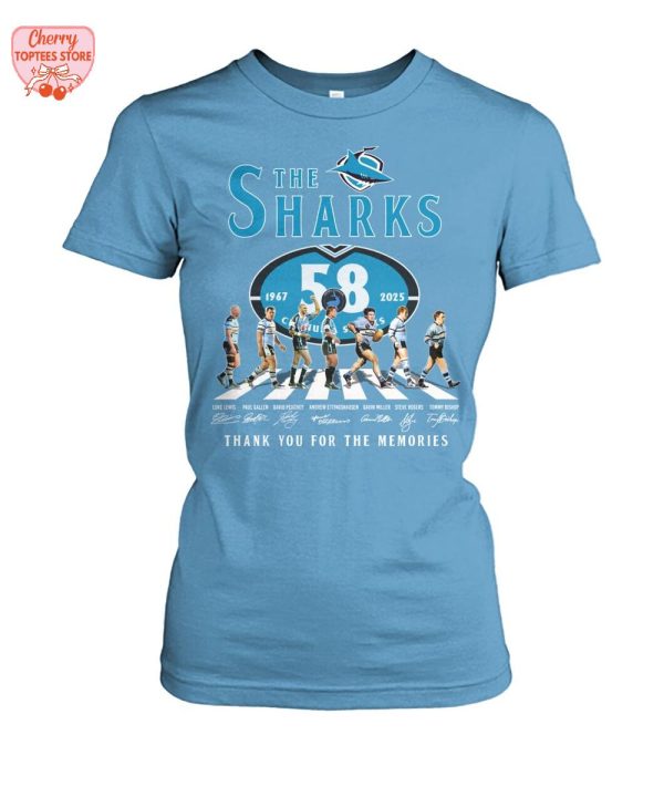 The Cronulla Sharks 58 Years 1967-2025 Thank You For The Memories T-Shirt