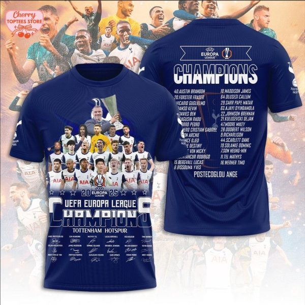 Tottenham Hotspur UEFA Europa League 2025 Champions Navy T-Shirt