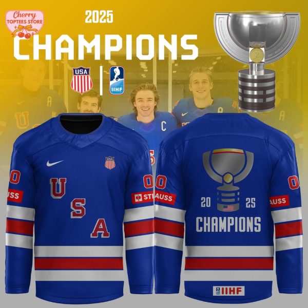 USA Ice Hockey World Champions 2025 Blue Hockey Jersey