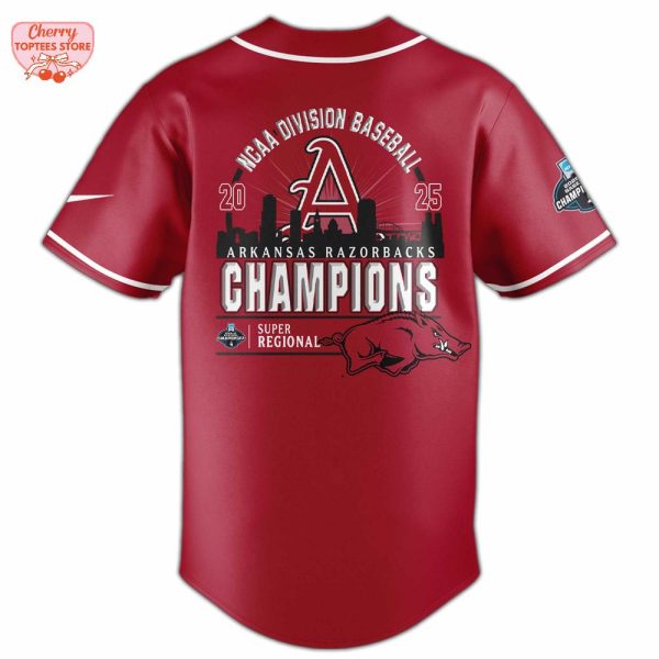 Arkansas Razorbacks 2025 NCAA Division Baseball Super Regional Champions Baseball Jersey