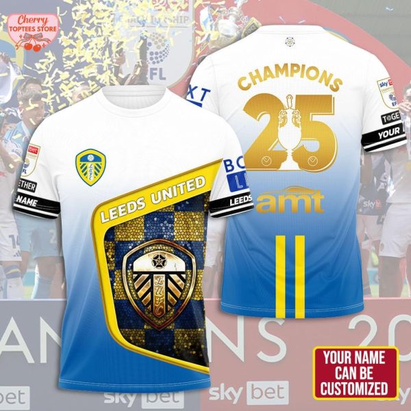 Leeds United Champions 2025 Custom Name And Number T-Shirt