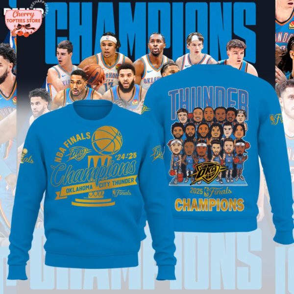 NBA Final 2024-2025 Champions Oklahoma City Thunder Chibi Special New T-Shirt – Blue