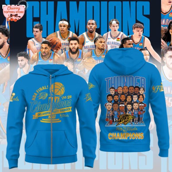 NBA Final 2024-2025 Champions Oklahoma City Thunder Chibi Special New T-Shirt – Blue